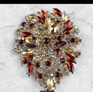 🆕️ TEARDROP AMBER & BROWN RHINESTONE CRYSTAL BROOCH PIN